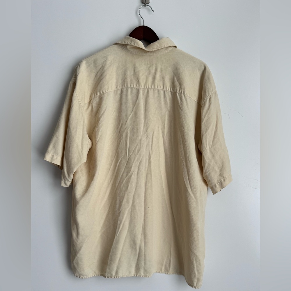 Bobby Chan Butter Yellow 100% Silk Wooden Button Down Hawaiian‎ Shirt Men Large - Picture 5 of 7